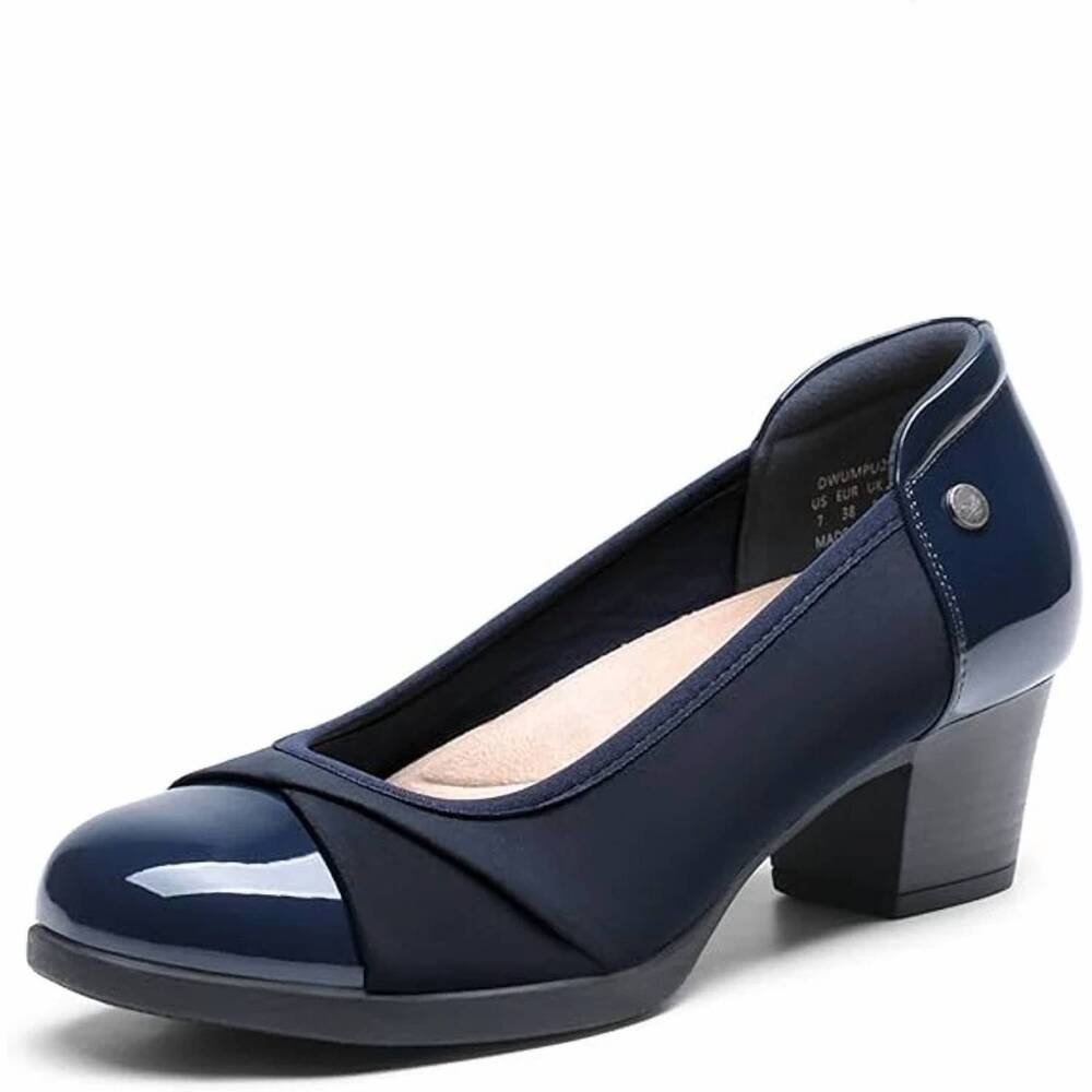 NEW DREAM PAIRS women's chunky block closed toe heels in navy